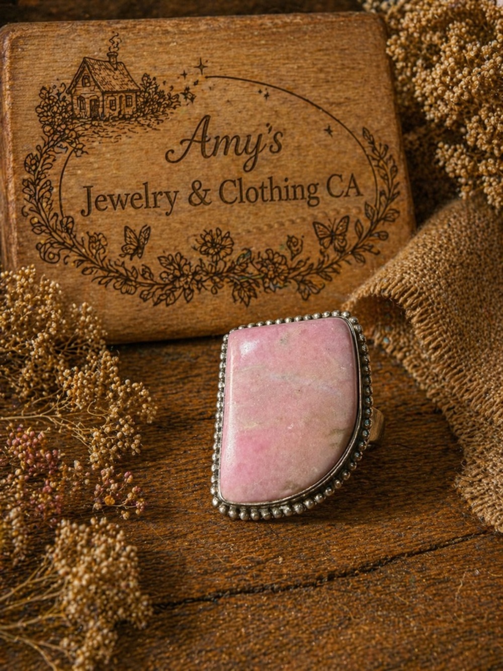 Vintage 925 Sterling Silver Rhodonite Statement Ring | Large Pink Cabochon Boho